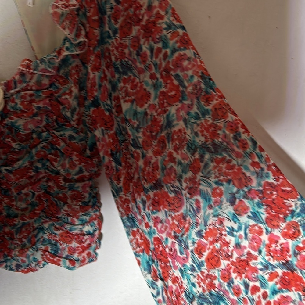 Free People Mabel Printed Top Rose Combo Red Size Small - Picture 5 of 7